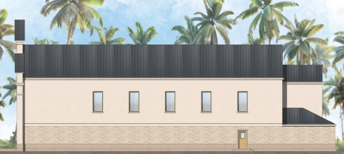 Side elevation rendering for the proposed church building